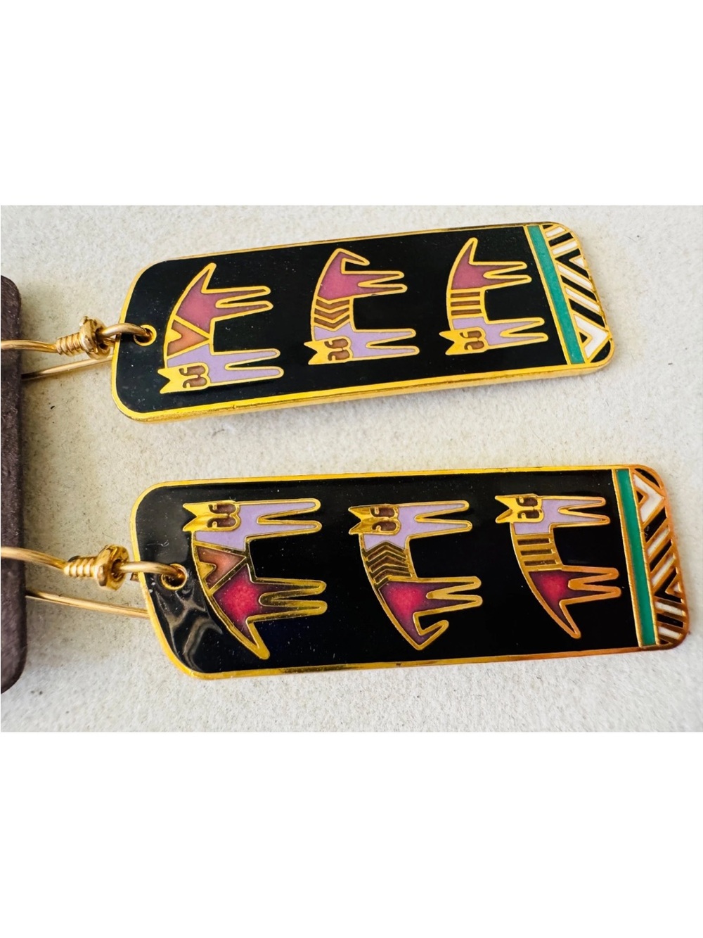 Vintage 1990 Laurel Burch Black HIEROGLYPHIC CATS Pierced Earrings on Orig. Card - Picture 10 of 10